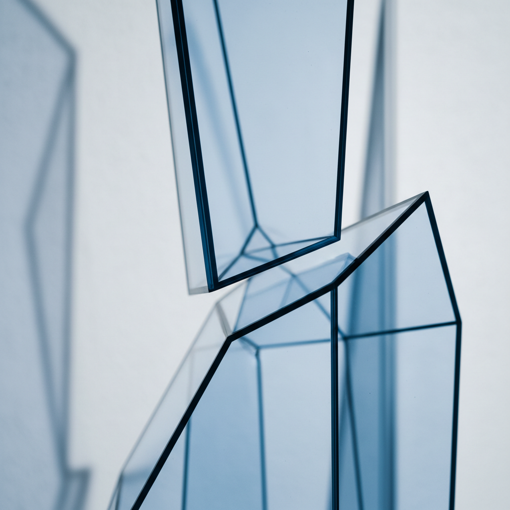 Abstract glass architecture with light refraction, symbolizing corporate transparency and the solid foundation of ethical AI systems