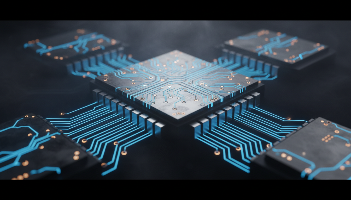 A macro-perspective of a micro-processor integrated with organic, flowing light patterns—symbolizing the convergence of Edge AI and real-time physical intelligence at the point of action.