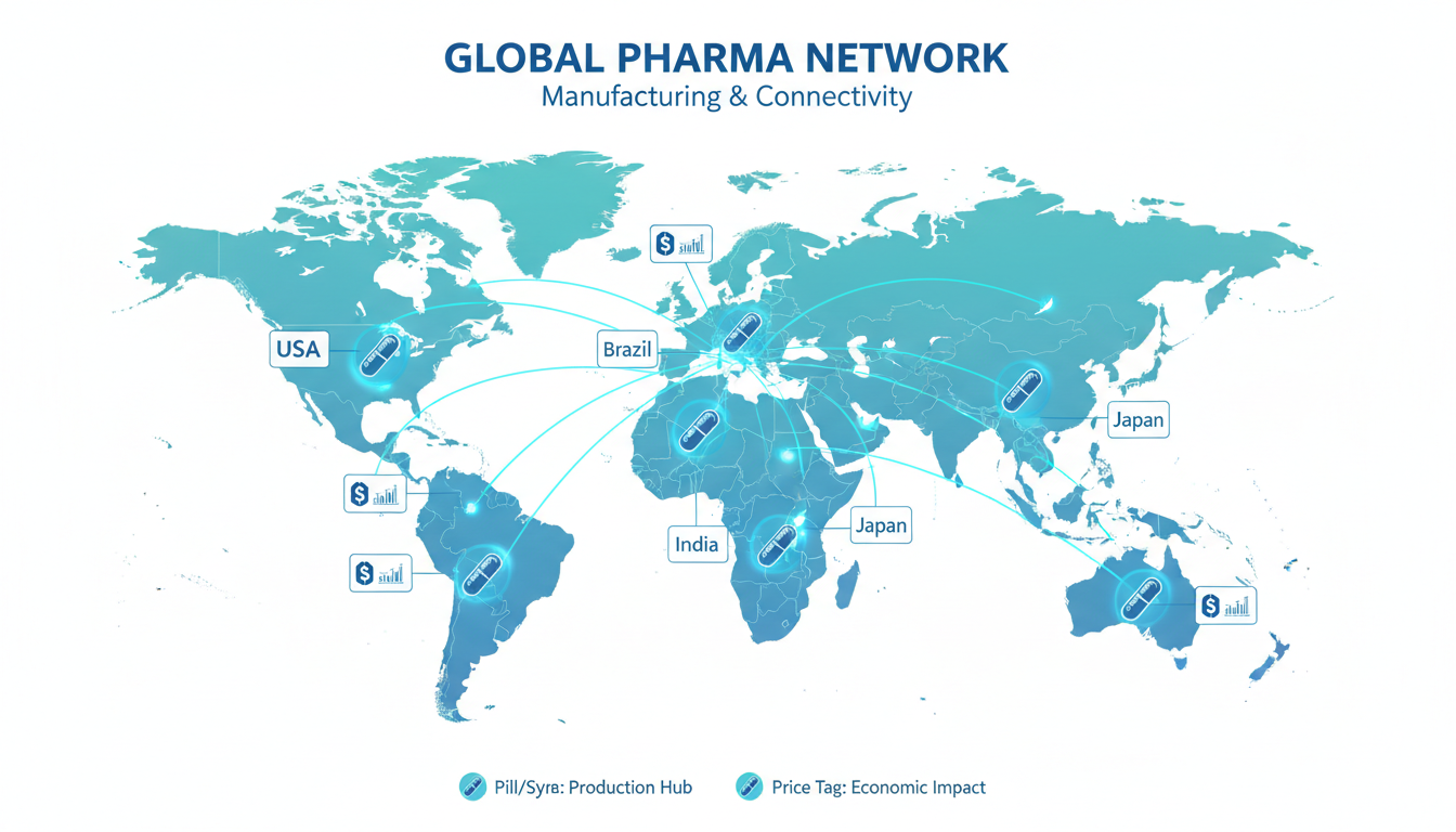 Global GLP-1 semaglutide Ozempic market map showing top countries pharmaceutical manufacturing costs and parallel market distribution worldwide