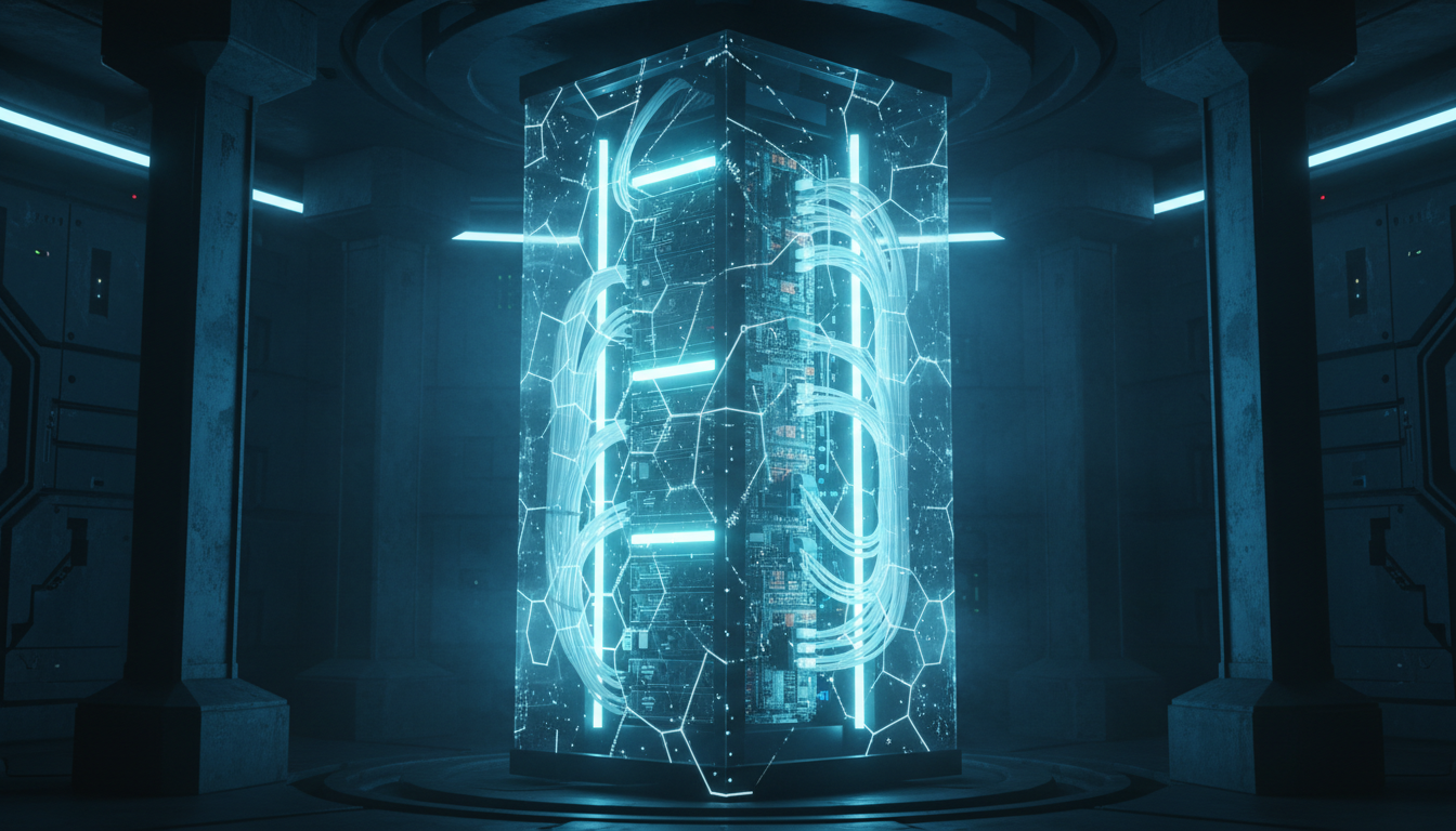 Cinematic 3D render of a secure local server rack with digital shield representing Local LLMs vs Cloud API data sovereignty and cybersecurity for enterprise corporate data protection