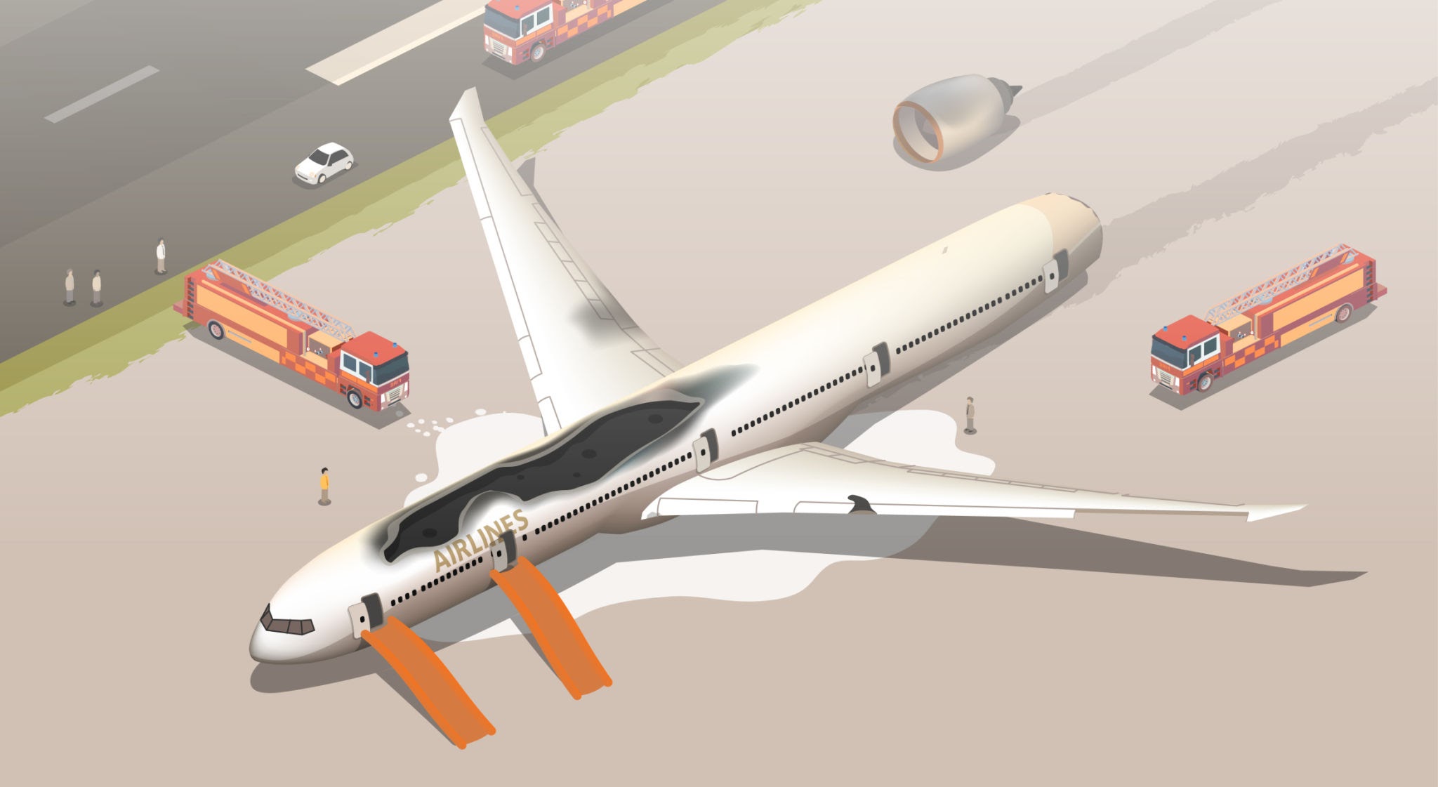 Post-landing emergency rescue operation, AI generated